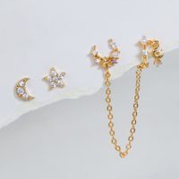 Fashion Star Moon Tassel Copper Inlay Artificial Pearls Zircon Earrings 3 Piece Set main image 4