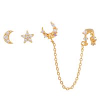 Fashion Star Moon Tassel Copper Inlay Artificial Pearls Zircon Earrings 3 Piece Set sku image 1