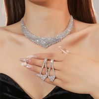 Women's Luxury Fashion Rhombus Alloy Rhinestone Earrings Necklace Jewelry Set Plating Diamond Rhinestone 1 Set sku image 9