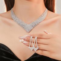 Women's Luxury Fashion Rhombus Alloy Rhinestone Earrings Necklace Jewelry Set Plating Diamond Rhinestone 1 Set sku image 7