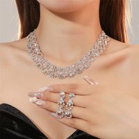 Women's Luxury Fashion Rhombus Alloy Rhinestone Earrings Necklace Jewelry Set Plating Diamond Rhinestone 1 Set sku image 19