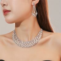Women's Luxury Fashion Rhombus Alloy Rhinestone Earrings Necklace Jewelry Set Plating Diamond Rhinestone 1 Set sku image 21