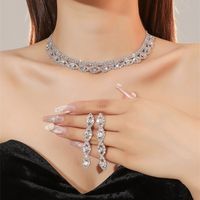 Women's Luxury Fashion Rhombus Alloy Rhinestone Earrings Necklace Jewelry Set Plating Diamond Rhinestone 1 Set sku image 6