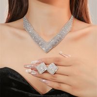 Fashion Woven Rhinestone Clavicle Bridal Jewelry Diamond-embedded Necklace Earrings Set sku image 2