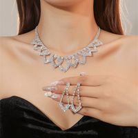 Women's Luxury Fashion U Shape Tassel Alloy Rhinestone Earrings Necklace Jewelry Set Plating Diamond Rhinestone sku image 3