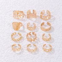 Simple Style Leaf Star Heart Shape Alloy Plating Hollow Out Women's Open Ring 12 Pieces main image 4
