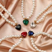 Vintage Style Heart Shape Stainless Steel Arylic Artificial Pearl Beaded Women's Pendant Necklace 1 Piece main image 1