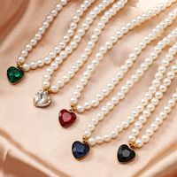 Vintage Style Heart Shape Stainless Steel Arylic Artificial Pearl Beaded Women's Pendant Necklace 1 Piece main image 6