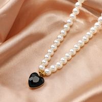 Vintage Style Heart Shape Stainless Steel Arylic Artificial Pearl Beaded Women's Pendant Necklace 1 Piece main image 5
