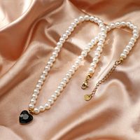 Vintage Style Heart Shape Stainless Steel Arylic Artificial Pearl Beaded Women's Pendant Necklace 1 Piece main image 4