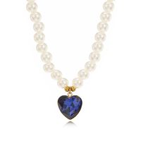 Vintage Style Heart Shape Stainless Steel Arylic Artificial Pearl Beaded Women's Pendant Necklace 1 Piece main image 2