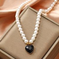 Vintage Style Heart Shape Stainless Steel Arylic Artificial Pearl Beaded Women's Pendant Necklace 1 Piece sku image 1