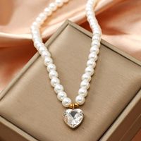 Vintage Style Heart Shape Stainless Steel Arylic Artificial Pearl Beaded Women's Pendant Necklace 1 Piece sku image 2