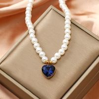 Vintage Style Heart Shape Stainless Steel Arylic Artificial Pearl Beaded Women's Pendant Necklace 1 Piece sku image 3