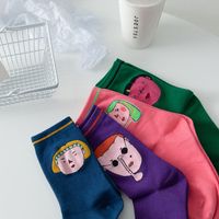 Women's Fashion Human Face Cotton Sewing Crew Socks 1 Set main image 5