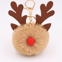 Cute Antlers Pu Leather Plush Plating Christmas Bag Pendant Keychain sku image 6