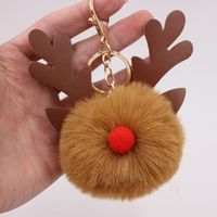 Cute Antlers Pu Leather Plush Plating Christmas Bag Pendant Keychain main image 4
