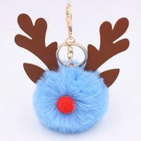 Cute Antlers Pu Leather Plush Plating Christmas Bag Pendant Keychain sku image 1