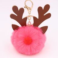 Cute Antlers Pu Leather Plush Plating Christmas Bag Pendant Keychain sku image 5
