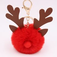 Cute Antlers Pu Leather Plush Plating Christmas Bag Pendant Keychain sku image 9