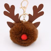 Cute Antlers Pu Leather Plush Plating Christmas Bag Pendant Keychain sku image 10