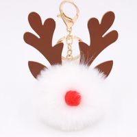 Cute Antlers Pu Leather Plush Plating Christmas Bag Pendant Keychain sku image 18