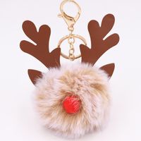 Cute Antlers Pu Leather Plush Plating Christmas Bag Pendant Keychain sku image 22