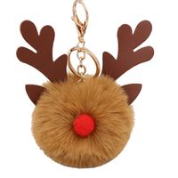 Cute Antlers Pu Leather Plush Plating Christmas Bag Pendant Keychain main image 3