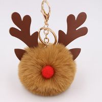 Cute Antlers Pu Leather Plush Plating Christmas Bag Pendant Keychain sku image 4