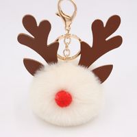 Cute Antlers Pu Leather Plush Plating Christmas Bag Pendant Keychain sku image 8