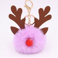 Cute Antlers Pu Leather Plush Plating Christmas Bag Pendant Keychain sku image 12