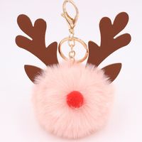 Cute Antlers Pu Leather Plush Plating Christmas Bag Pendant Keychain sku image 17