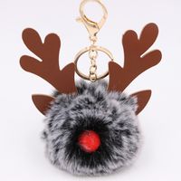 Cute Antlers Pu Leather Plush Plating Christmas Bag Pendant Keychain sku image 25