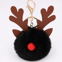 Cute Antlers Pu Leather Plush Plating Christmas Bag Pendant Keychain main image 2