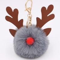 Cute Antlers Pu Leather Plush Plating Christmas Bag Pendant Keychain sku image 3