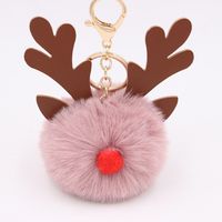 Cute Antlers Pu Leather Plush Plating Christmas Bag Pendant Keychain sku image 7