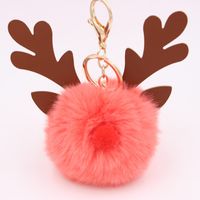Cute Antlers Pu Leather Plush Plating Christmas Bag Pendant Keychain sku image 11