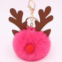 Cute Antlers Pu Leather Plush Plating Christmas Bag Pendant Keychain sku image 16