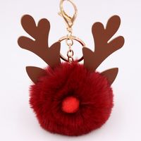 Cute Antlers Pu Leather Plush Plating Christmas Bag Pendant Keychain sku image 20