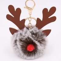 Cute Antlers Pu Leather Plush Plating Christmas Bag Pendant Keychain sku image 24