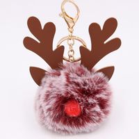 Cute Antlers Pu Leather Plush Plating Christmas Bag Pendant Keychain sku image 23