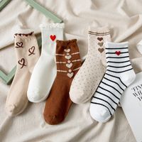 Women's Cute Stripe Heart Shape Nylon Cotton Printing Crew Socks 1 Set main image 1