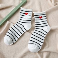 Women's Cute Stripe Heart Shape Nylon Cotton Printing Crew Socks 1 Set sku image 2