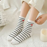 Women's Cute Stripe Heart Shape Nylon Cotton Printing Crew Socks 1 Set sku image 6
