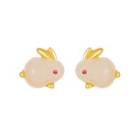 Cute Rabbit Resin Plush Inlay Rhinestones Women's Drop Earrings 1 Pair sku image 1