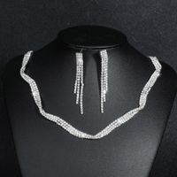 Fashion Water Droplets Tassel Artificial Crystal Metal Inlay Rhinestones Earrings Necklace 1 Set main image 4