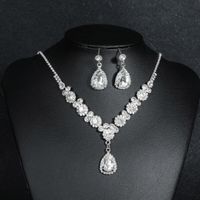 Fashion Water Droplets Tassel Artificial Crystal Metal Inlay Rhinestones Earrings Necklace 1 Set main image 7