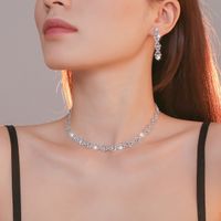 Fashion Water Droplets Tassel Artificial Crystal Metal Inlay Rhinestones Earrings Necklace 1 Set sku image 1