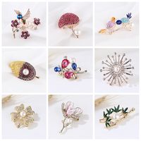 Fashion Flamingo Butterfly Shell Alloy Inlay Artificial Diamond Women's Brooches main image 6