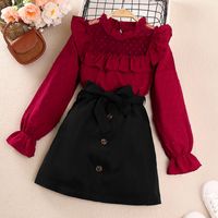 Streetwear Round Dots Solid Color Cotton Blend Polyester Girls Clothing Sets sku image 9